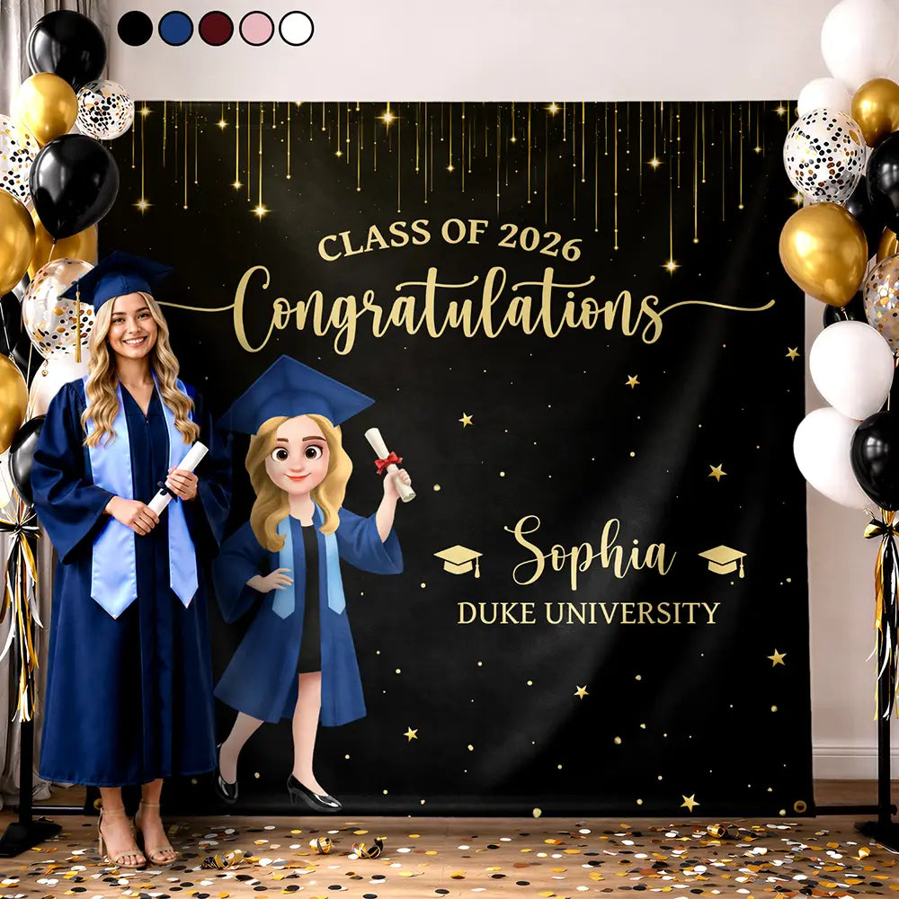 Graduation,Gift For Yourself,Gift For Bestie,Gift For Daughter,Gift For Son,Photo,Vector,Proud - Custom Photo Congratulations On Your Graduation - Personalized Backdrop