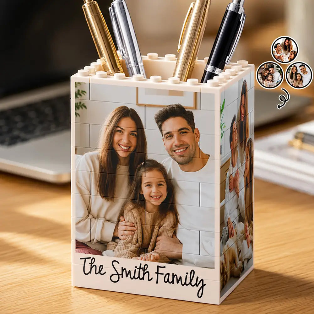 Sentimental,Custom Photo,Family,Upload Full Photo - Custom Photo Family Couple Portrait - Personalized Building Block Pen Holder