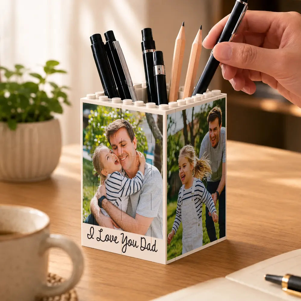 Sentimental,Custom Photo,Family,Upload Full Photo - Custom Photo Family Couple Portrait - Personalized Building Block Pen Holder
