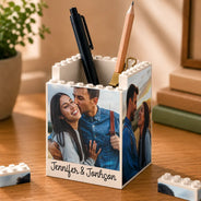 Sentimental,Custom Photo,Family,Upload Full Photo - Custom Photo Family Couple Portrait - Personalized Building Block Pen Holder