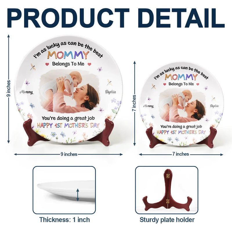 Custom Photo,New Mom,New baby,Gift For Mother,Happy - Custom Photo I'm As Lucky As I Can Be - Personalized Ceramic Plate