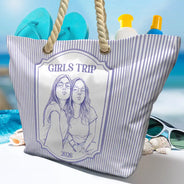 Custom Photo, Art Design, Summer, Gift For Bestie, Confident, Photo - Pencil Sketch - Remove BG - Custom Photo Pencil Sketch Girls Trip Bestie - Personalized Beach Bag