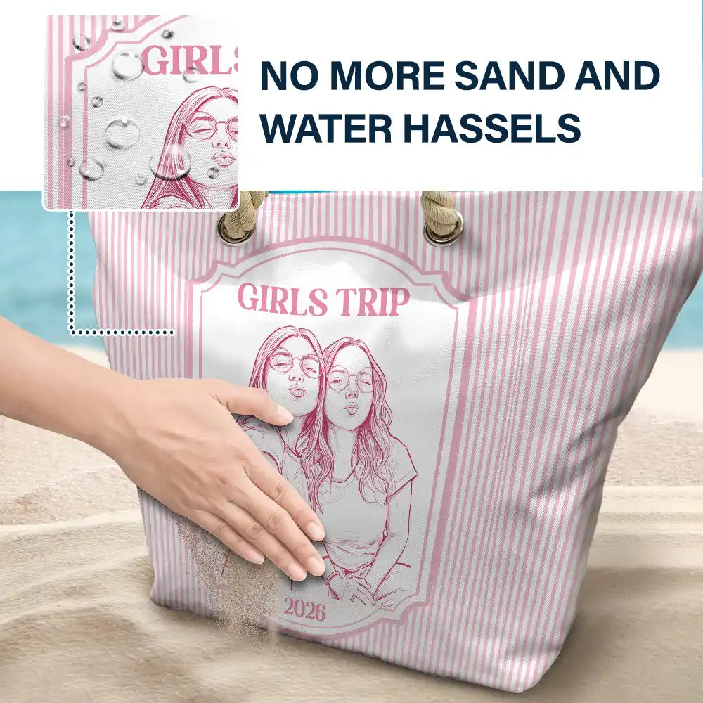 Custom Photo, Art Design, Summer, Gift For Bestie, Confident, Photo - Pencil Sketch - Remove BG - Custom Photo Pencil Sketch Girls Trip Bestie - Personalized Beach Bag