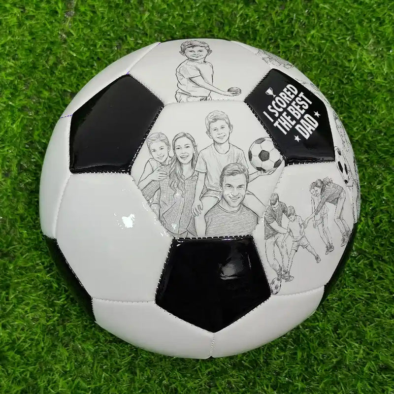 Gift For Father,Custom Photo,Dad - Children,Football (Soccer),Non-Eng,Photo - Pencil Sketch,Proud - Custom Photo Pencil Sketch I Scored The Best Dad - Personalized Soccer Ball