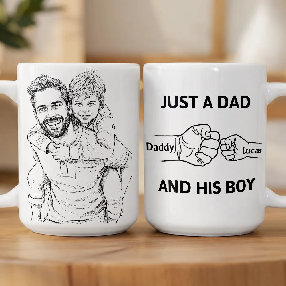 Custom Photo,Gift For Father,Dad - Daughters (Young),Non-Eng,Photo - Pencil Sketch,Icon,Proud - Custom Photo Pencil Sketch Just A Dad And His Girl - Personalized Mug
