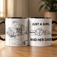 Custom Photo,Gift For Father,Dad - Daughters (Young),Non-Eng,Photo - Pencil Sketch,Icon,Proud - Custom Photo Pencil Sketch Just A Dad And His Girl - Personalized Mug