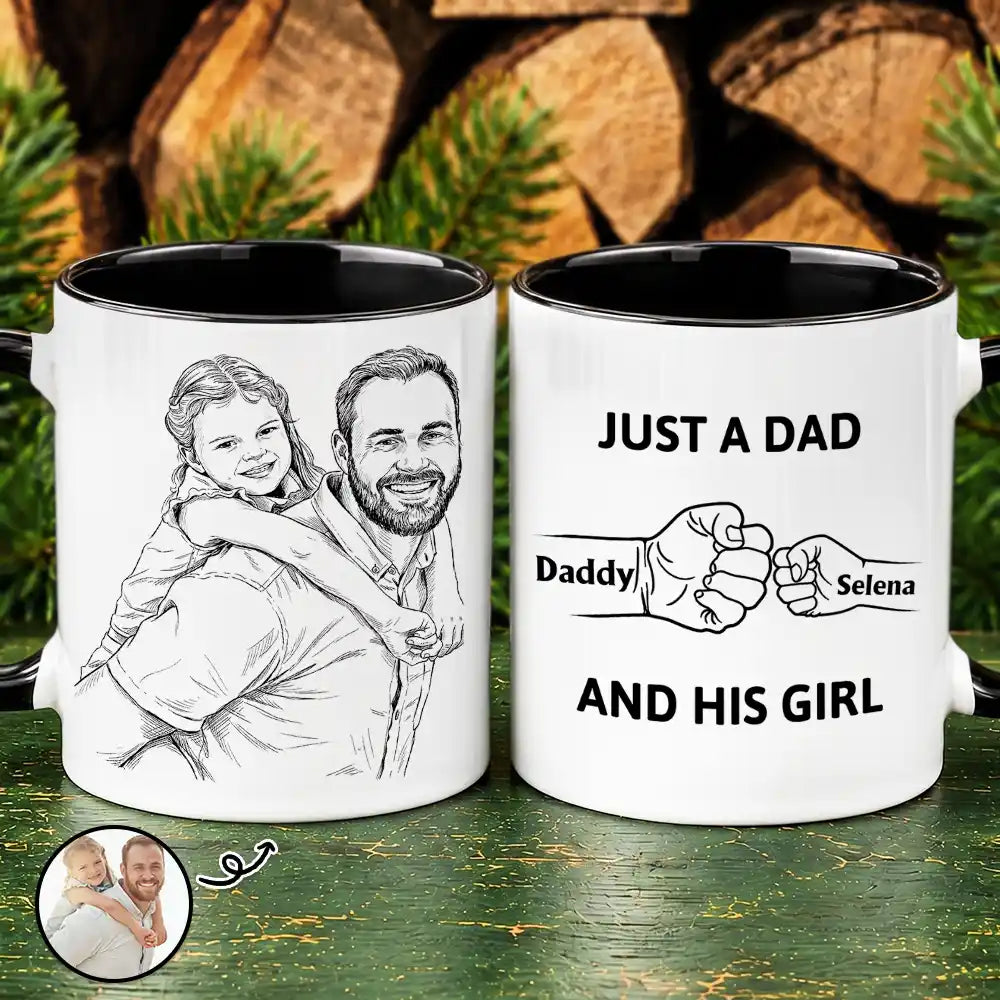 Custom Photo,Gift For Father,Dad - Daughters (Young),Non-Eng,Photo - Pencil Sketch,Icon,Proud - Custom Photo Pencil Sketch Just A Dad And His Girl - Personalized Mug