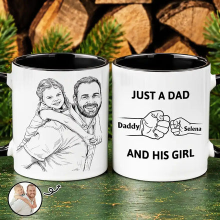 Custom Photo Pencil Sketch Just A Dad And His Girl - Personalized Mug