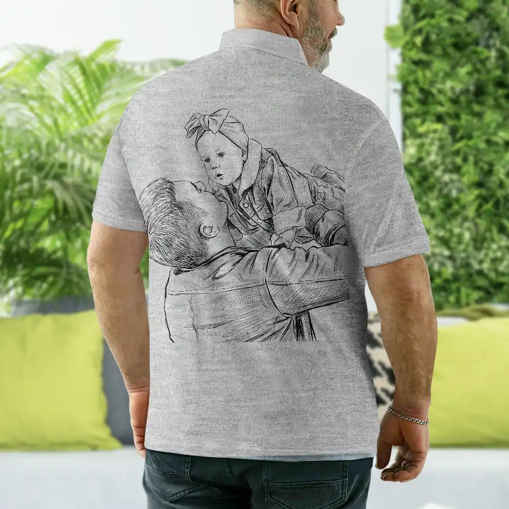 Custom Photo,Gift For Father,Dad - Daughters (Young),Photo - Pencil Sketch,Icon,Proud - Custom Photo Pencil Sketch Just A Dad And His Girl - Personalized Polo Shirt