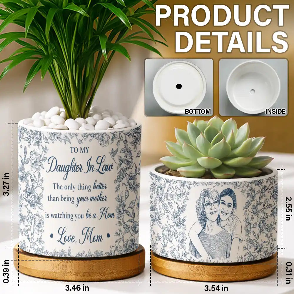 Mom - Daughters (Adult),Grandma - Grandkids,Love - Custom Photo Pencil Sketch The Only Thing Better Than Being Your Mother - Personalized Ceramic Plant Pot