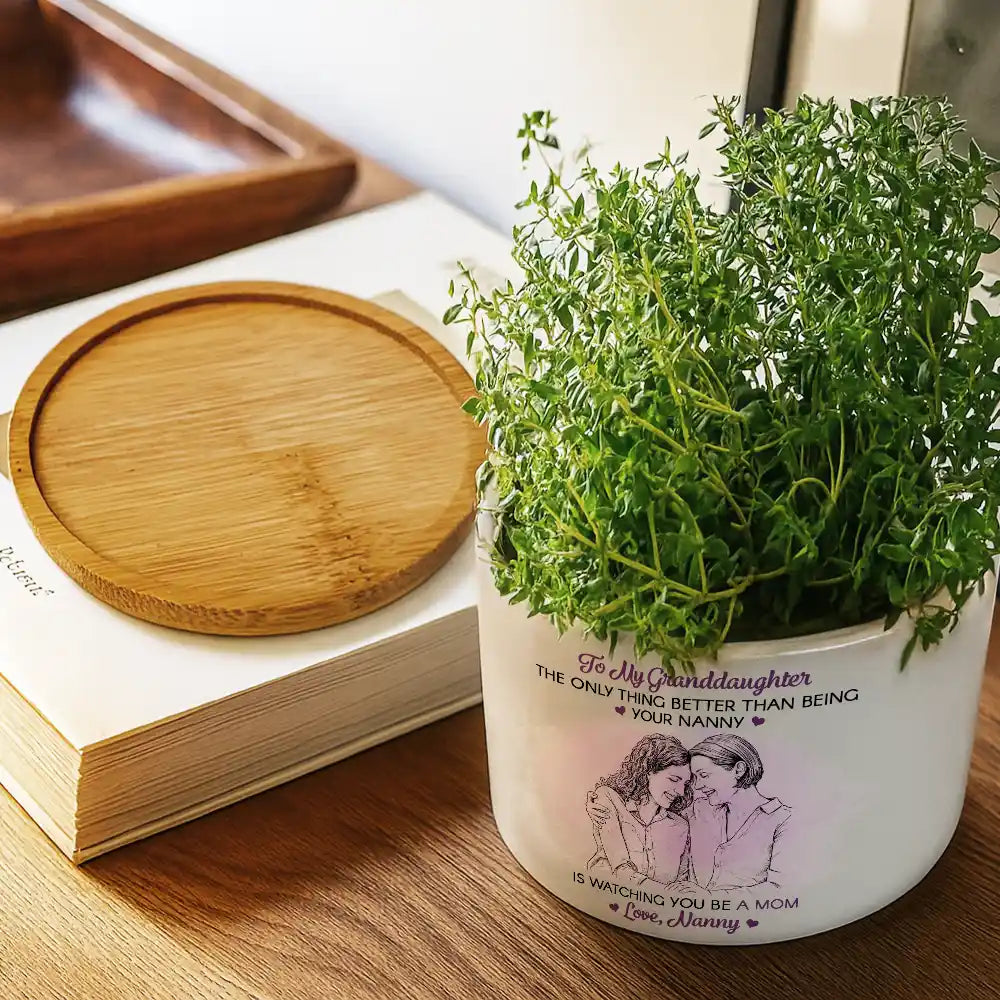 Gift For Daughter,Mom - Daughters (Adult),Mom - Daughters (Young),Love - Custom Photo Pencil Sketch To My Daughter Granddaughter - Personalized Ceramic Plant Pot