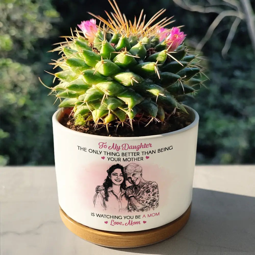 Gift For Daughter,Mom - Daughters (Adult),Mom - Daughters (Young),Love - Custom Photo Pencil Sketch To My Daughter Granddaughter - Personalized Ceramic Plant Pot