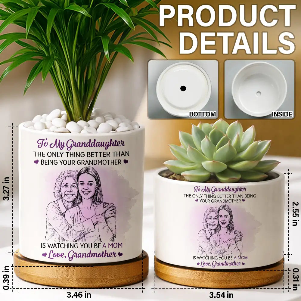 Gift For Daughter,Mom - Daughters (Adult),Mom - Daughters (Young),Love - Custom Photo Pencil Sketch To My Daughter Granddaughter - Personalized Ceramic Plant Pot