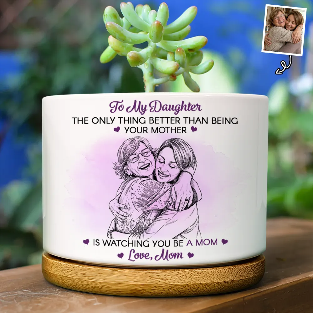 Custom Photo Pencil Sketch To My Daughter Granddaughter - Personalized Ceramic Plant Pot
