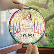 Art Design,Gift For Father,Dad - Children,Happy - Custom Photo Portrait Dad Mom EST, Gift For New Parents - Personalized Stained Glass Window Hanging Suncatcher