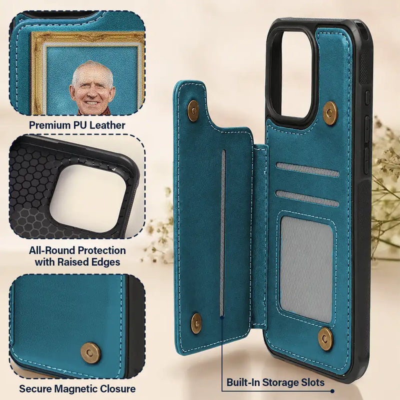 Gift For Father,Custom Photo,Art Design,Humorous,Photo - Royal Portrait - Custom Photo Royal Portrait Art Piece For Men, Dad, Grandpa - Personalized Leather Flip Wallet Phone Case