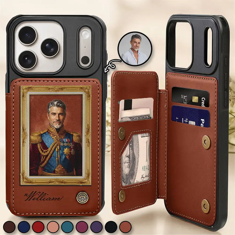 Gift For Father,Custom Photo,Art Design,Humorous,Photo - Royal Portrait - Custom Photo Royal Portrait Art Piece For Men, Dad, Grandpa - Personalized Leather Flip Wallet Phone Case