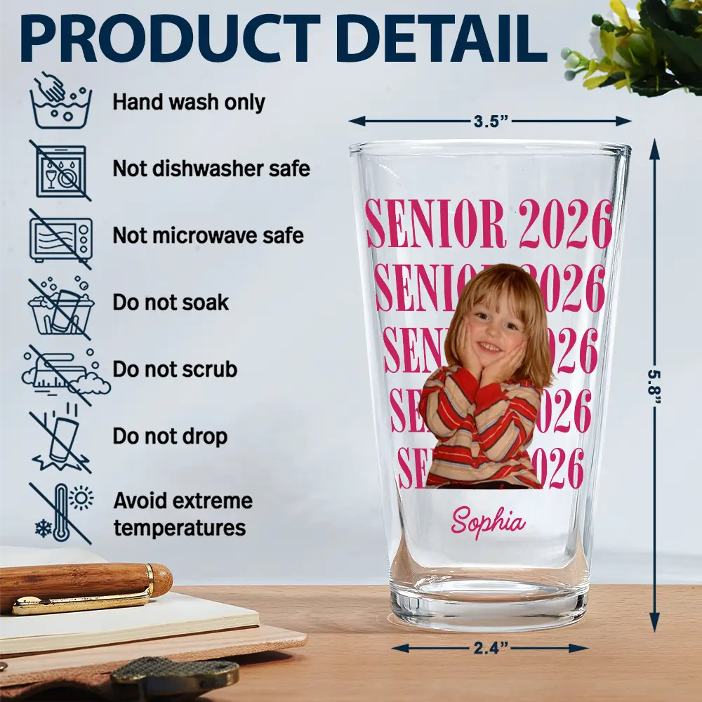 Graduation,Happy,Photo,Proud - Custom Photo Senior Vintage Portrait - Personalized Beer Glass