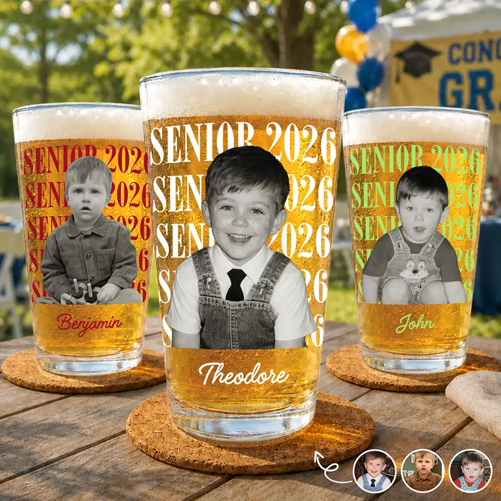 Graduation,Happy,Photo,Proud - Custom Photo Senior Vintage Portrait - Personalized Beer Glass
