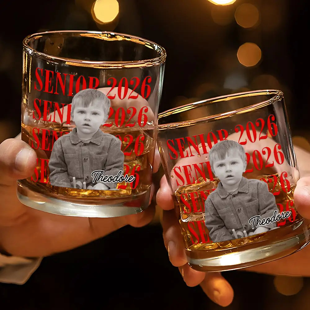 Graduation,Happy,Photo,Proud - Custom Photo Senior Vintage Portrait - Personalized Whiskey Glass