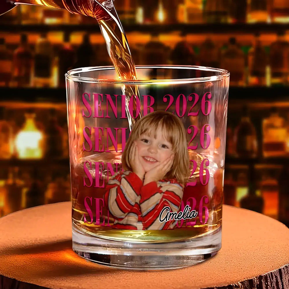 Graduation,Happy,Photo,Proud - Custom Photo Senior Vintage Portrait - Personalized Whiskey Glass