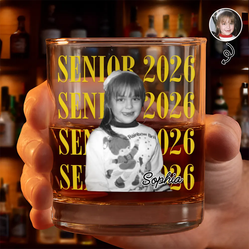 Custom Photo Senior Vintage Portrait - Personalized Whiskey Glass