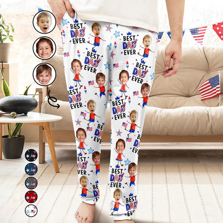 Custom Photo Stars & Stripes Best Mom Dad Grandma Grandpa Ever - Personalized Pajama Pants