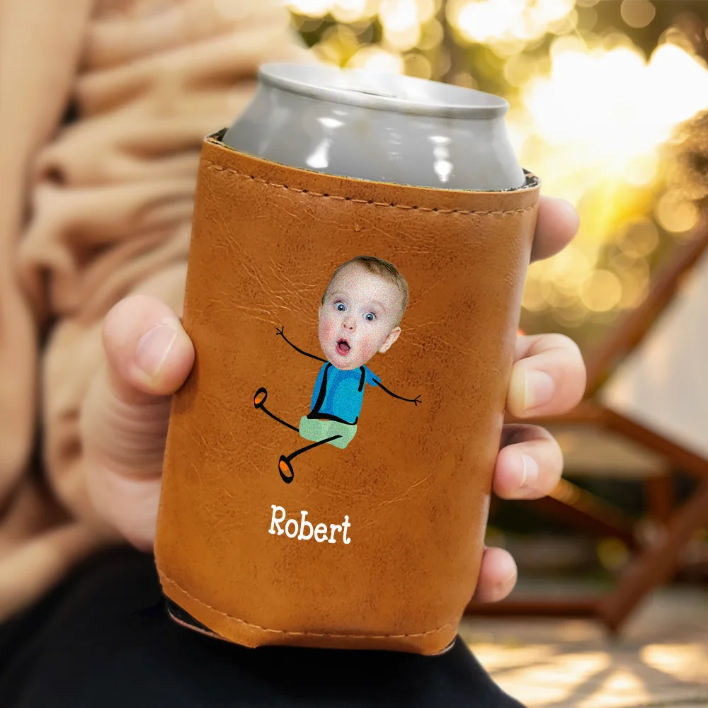 Dad - Children, Custom Photo, Gift For Father, Happy - Custom Photo To Dad From The Reasons You Drink - Personalized Leather Can Cooler