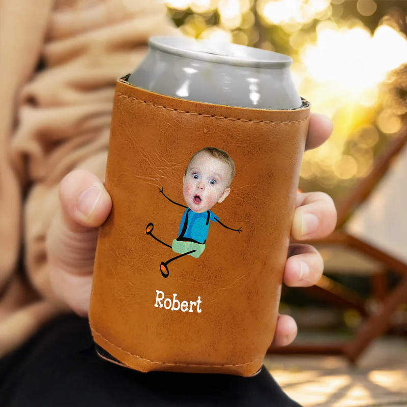 Dad - Children, Custom Photo, Gift For Father, Happy - Custom Photo To Dad From The Reasons You Drink - Personalized Leather Can Cooler