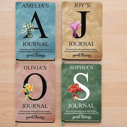 Custom Birth Month Flower Bouquet With Name Start Each Day - Personalized Leather Journal