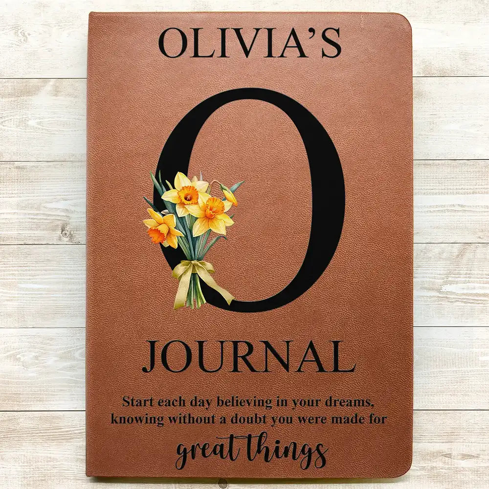 Gift For Yourself,Gift For Wife,Gift For Girlfriend,Gift For Women,Gift For Aunt,Gift For Mother,Gift For Grandma,Gift For Daughter,Gift For Sibling,Gift For Sisters,Gift For Bestie,Gifts For Colleagues - Custom Birth Month Flower Bouquet With Name Start Each Day - Personalized Leather Journal