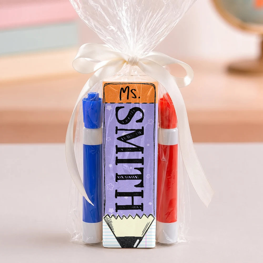 Back To School,Teacher,Proud,Icon - Custom Colorful Pencil Teacher's Name - Personalized Whiteboard Eraser & Marker Set