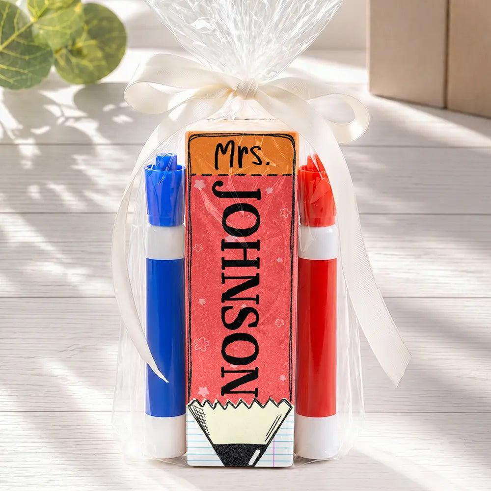 Back To School,Teacher,Proud,Icon - Custom Colorful Pencil Teacher's Name - Personalized Whiteboard Eraser & Marker Set
