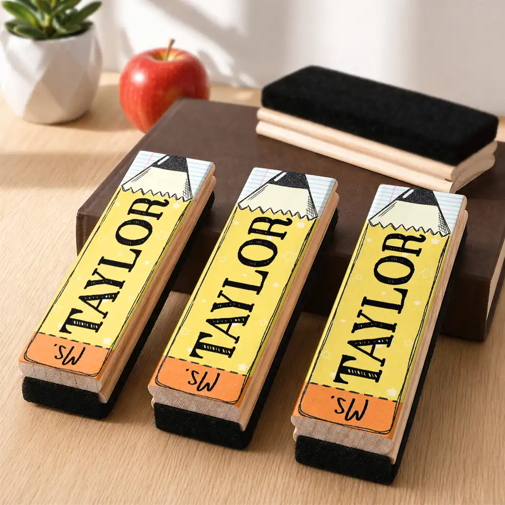 Back To School,Teacher,Proud,Icon - Custom Colorful Pencil Teacher's Name - Personalized Whiteboard Eraser & Marker Set
