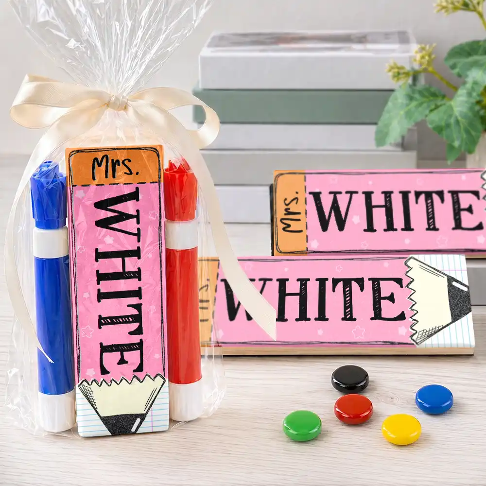 Back To School,Teacher,Proud,Icon - Custom Colorful Pencil Teacher's Name - Personalized Whiteboard Eraser & Marker Set