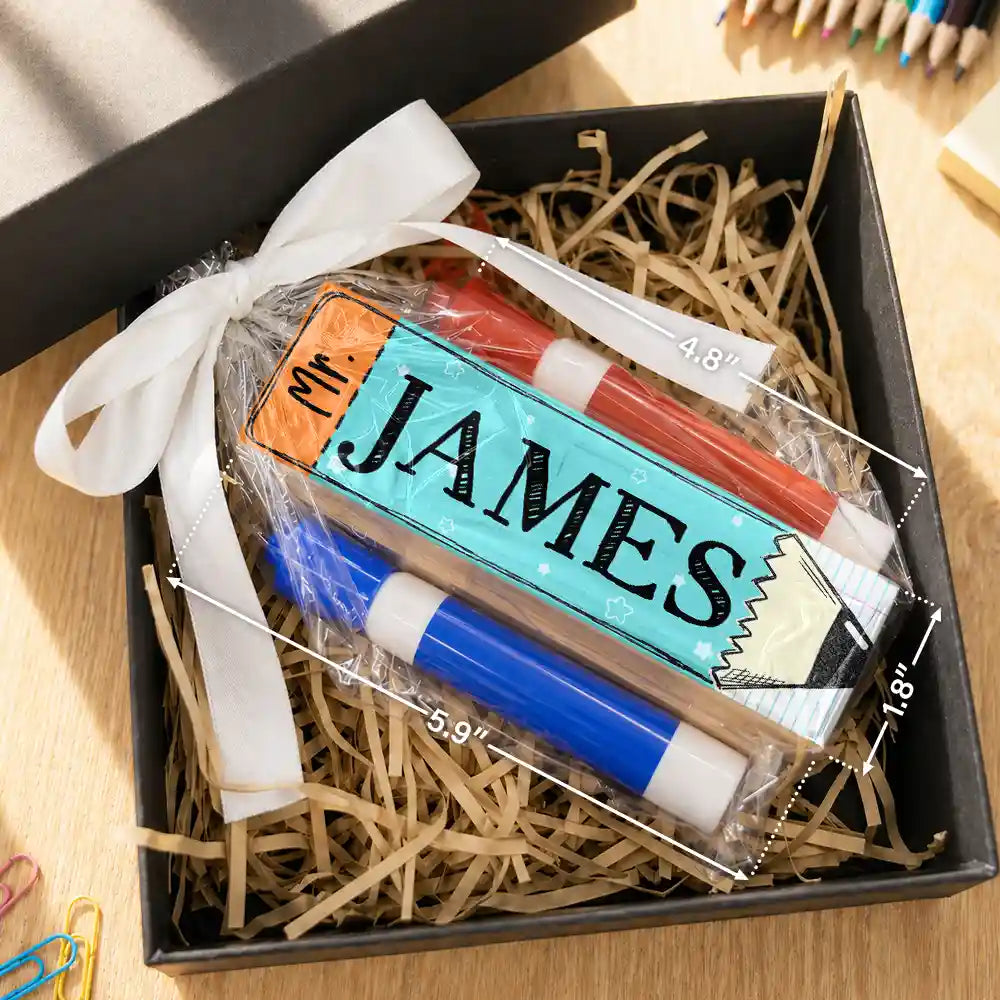 Back To School,Teacher,Proud,Icon - Custom Colorful Pencil Teacher's Name - Personalized Whiteboard Eraser & Marker Set