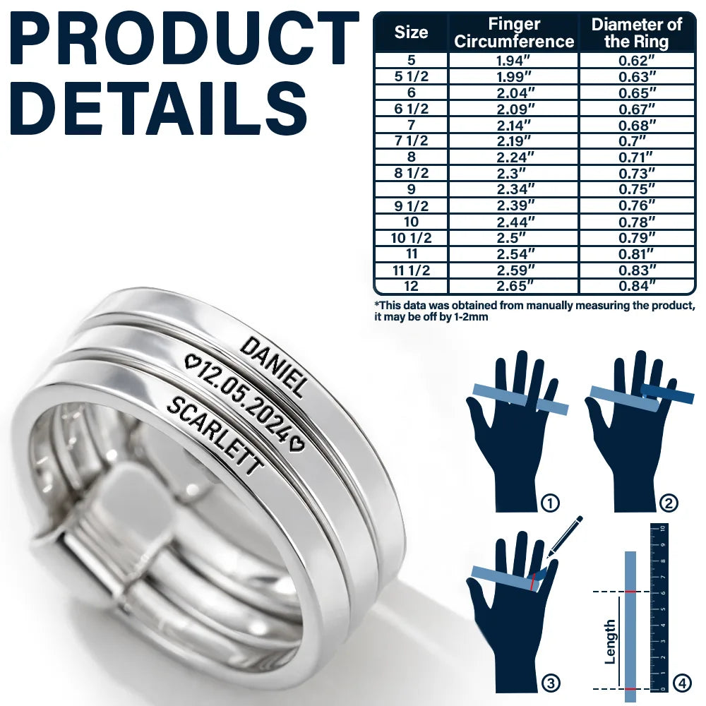 Gift For Wife,Gift For Girlfriend,Gift For Women,Gift For Yourself,Married ,Engaged,Wedding Anniversary,Anniversary,Love - Custom Couples Names With Anniversary Date - Personalized Heart Stacking Rings