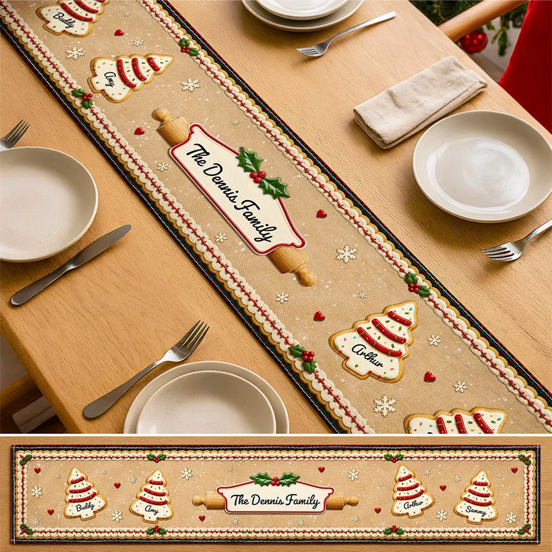 Sentimental,Christmas,Family,Icon - Custom Family Christmas Cookie - Personalized Table Runner