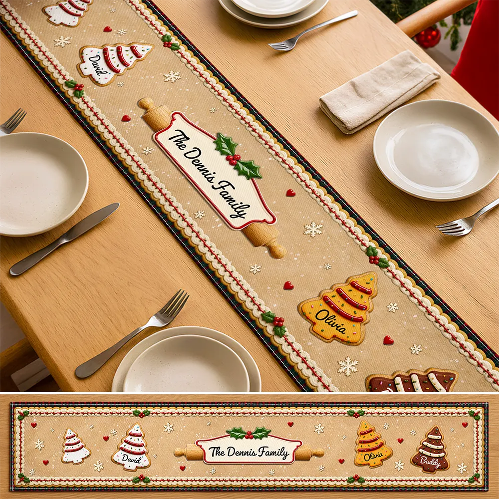 Sentimental,Christmas,Family,Icon - Custom Family Christmas Cookie - Personalized Table Runner