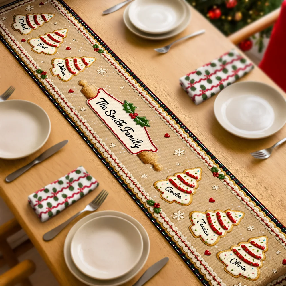Custom Family Christmas Cookie - Personalized Table Runner