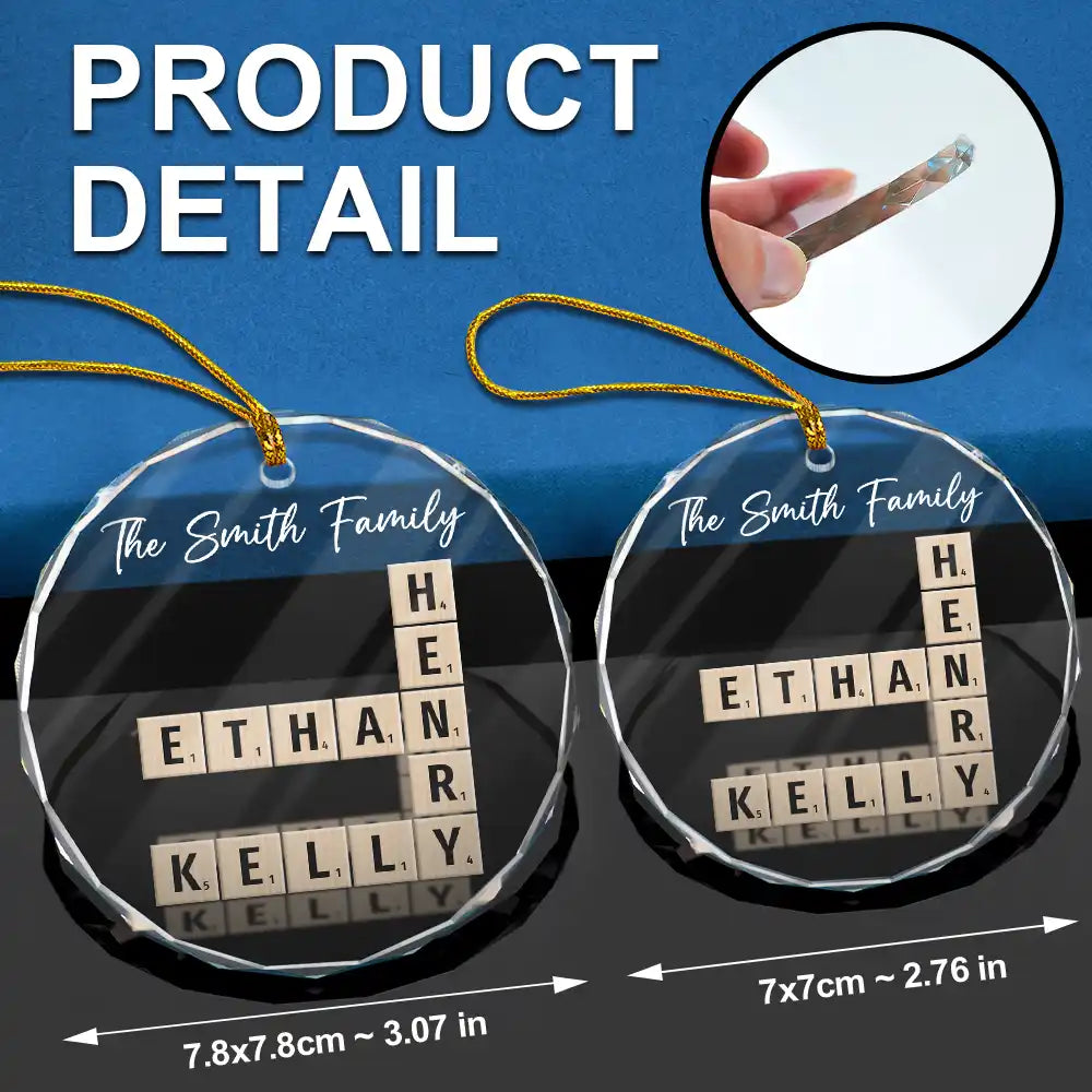 Family - Custom Family Name Crossword Scrabble - Personalized Glass Ornament