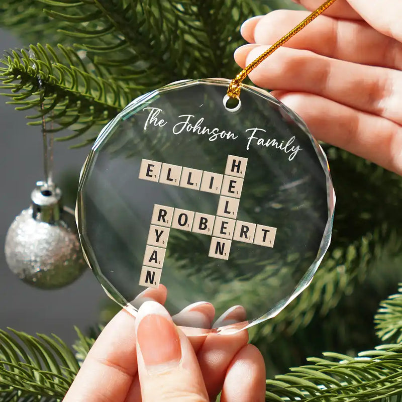 Family - Custom Family Name Crossword Scrabble - Personalized Glass Ornament