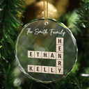 Family - Custom Family Name Crossword Scrabble - Personalized Glass Ornament