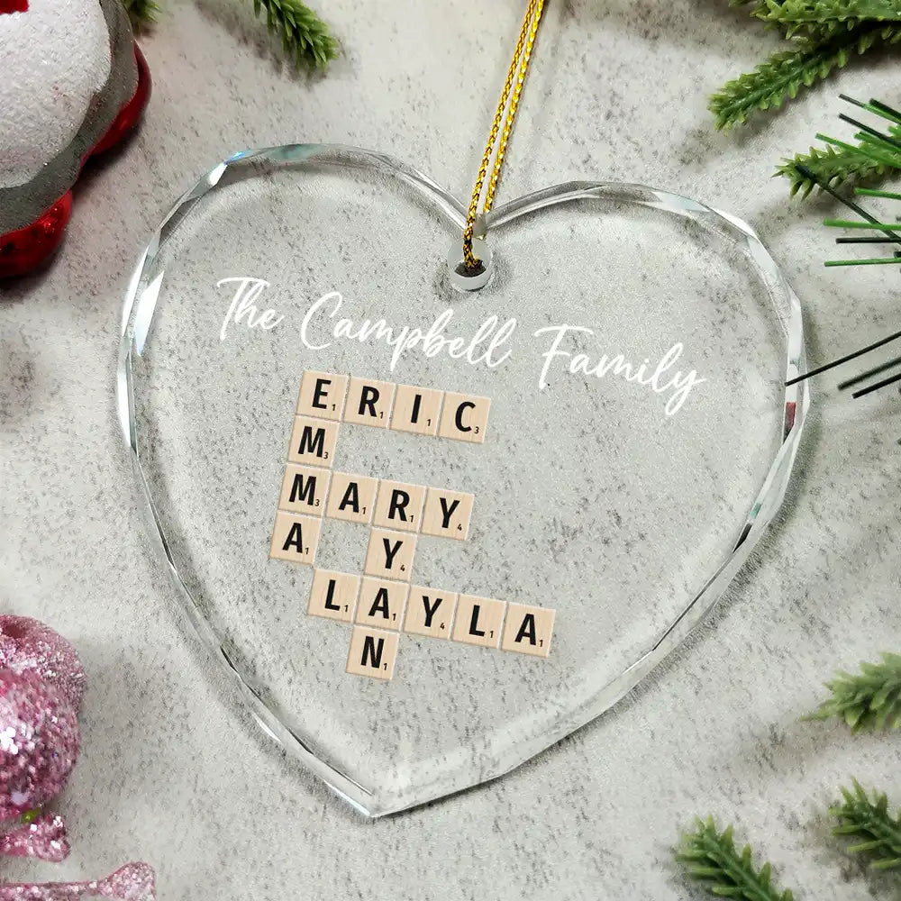 Family - Custom Family Name Crossword Scrabble - Personalized Glass Ornament