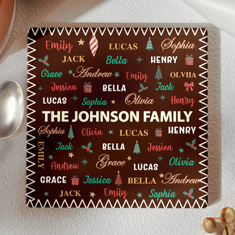 Sentimental,Christmas,Family,Custom Text - Custom Family Names Christmas - Personalized Ceramic Coaster