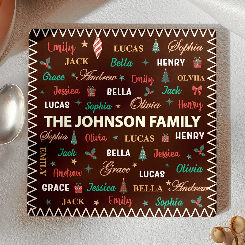 Sentimental,Christmas,Family,Custom Text - Custom Family Names Christmas - Personalized Ceramic Coaster