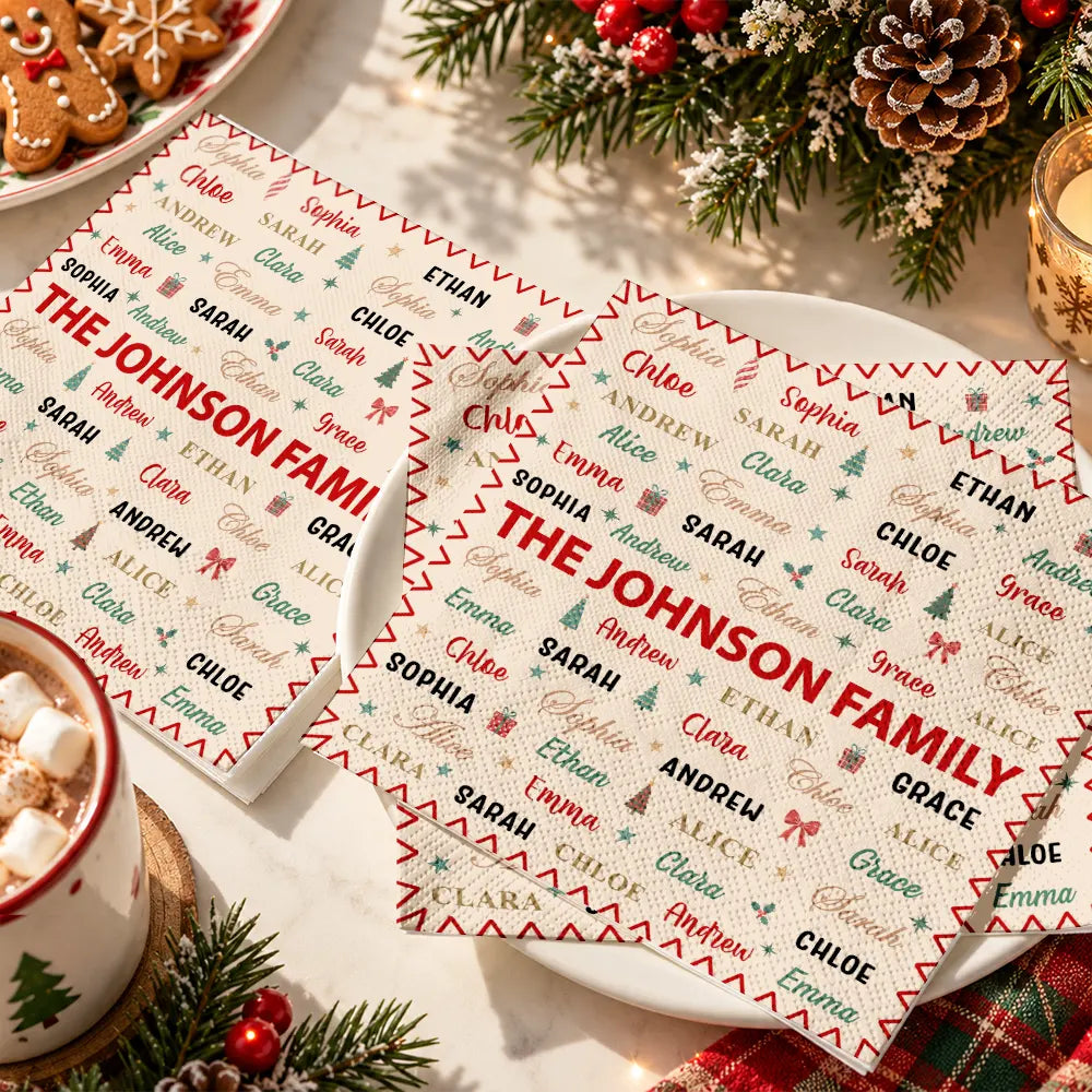 Sentimental,Christmas,Family,Custom Text - Custom Family Names Christmas - Personalized Cocktail Napkins