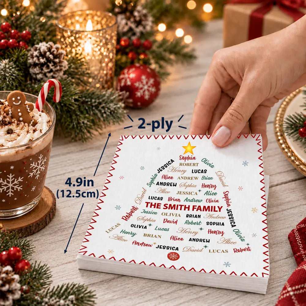 Sentimental,Christmas,Family,Custom Text - Custom Family Names Christmas - Personalized Cocktail Napkins
