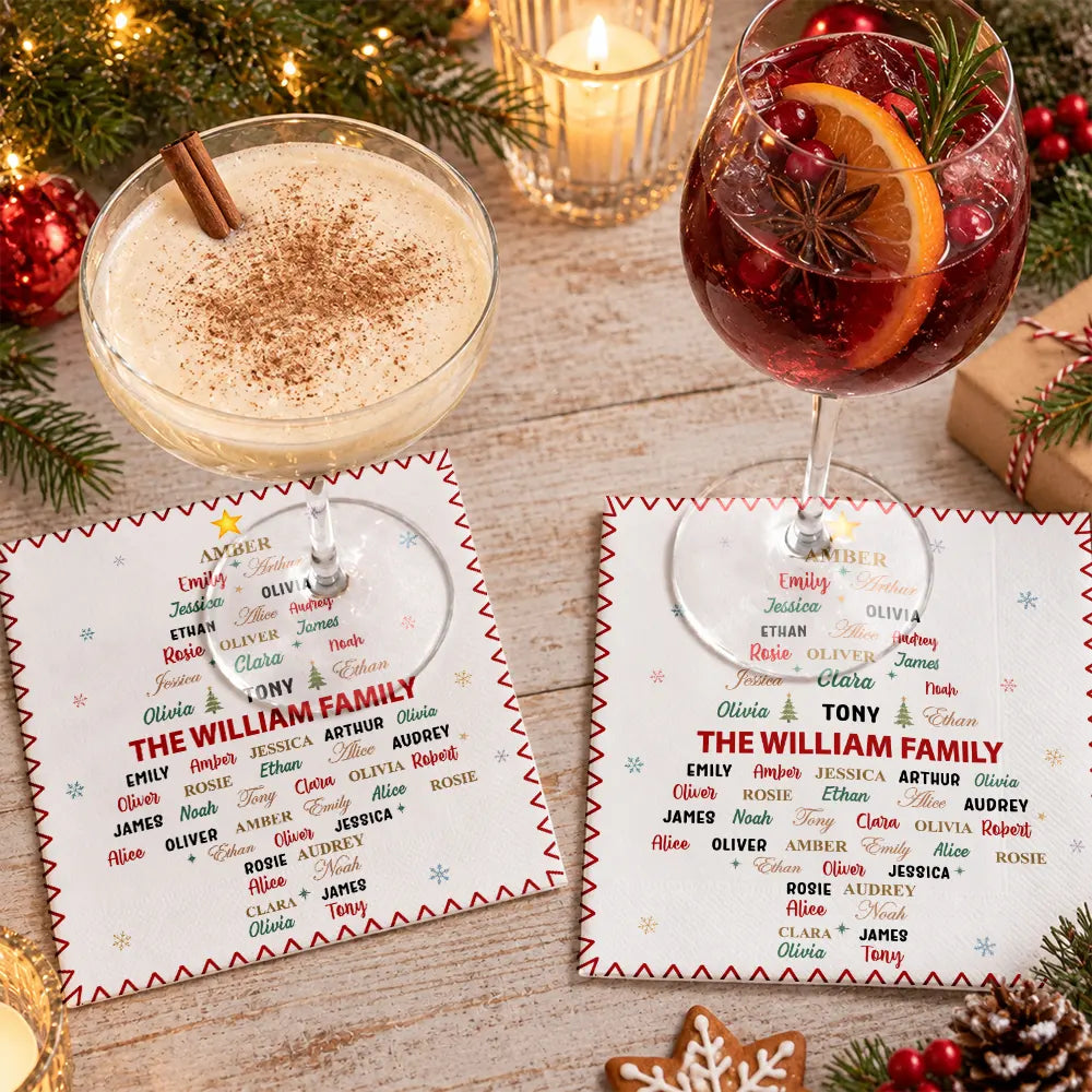 Sentimental,Christmas,Family,Custom Text - Custom Family Names Christmas - Personalized Cocktail Napkins