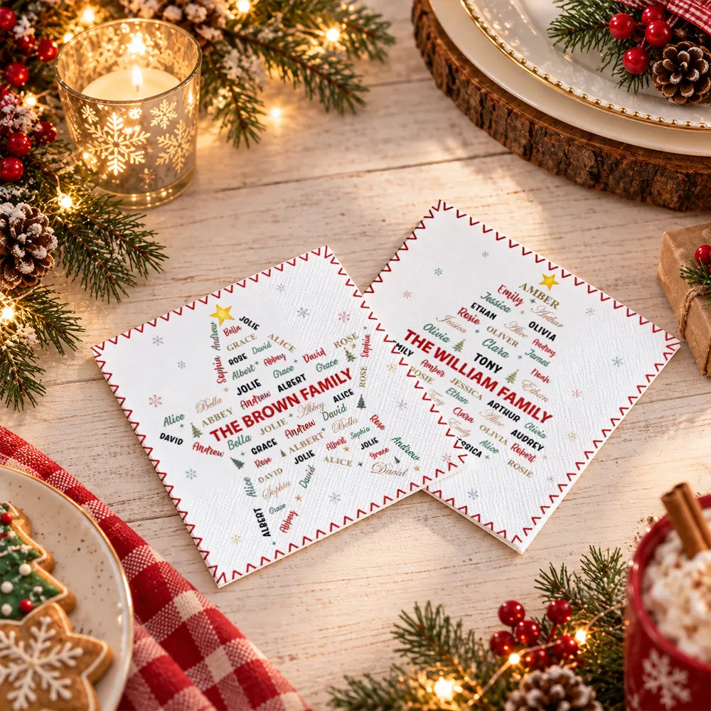 Sentimental,Christmas,Family,Custom Text - Custom Family Names Christmas - Personalized Cocktail Napkins
